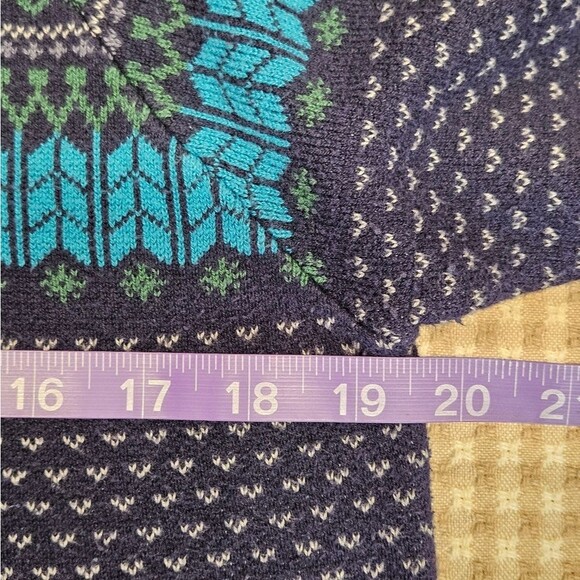 Eddie Bauer Blue Fair Isle Quarter Zip High Neck Preppy Knit Pullover Sweater - Picture 8 of 11